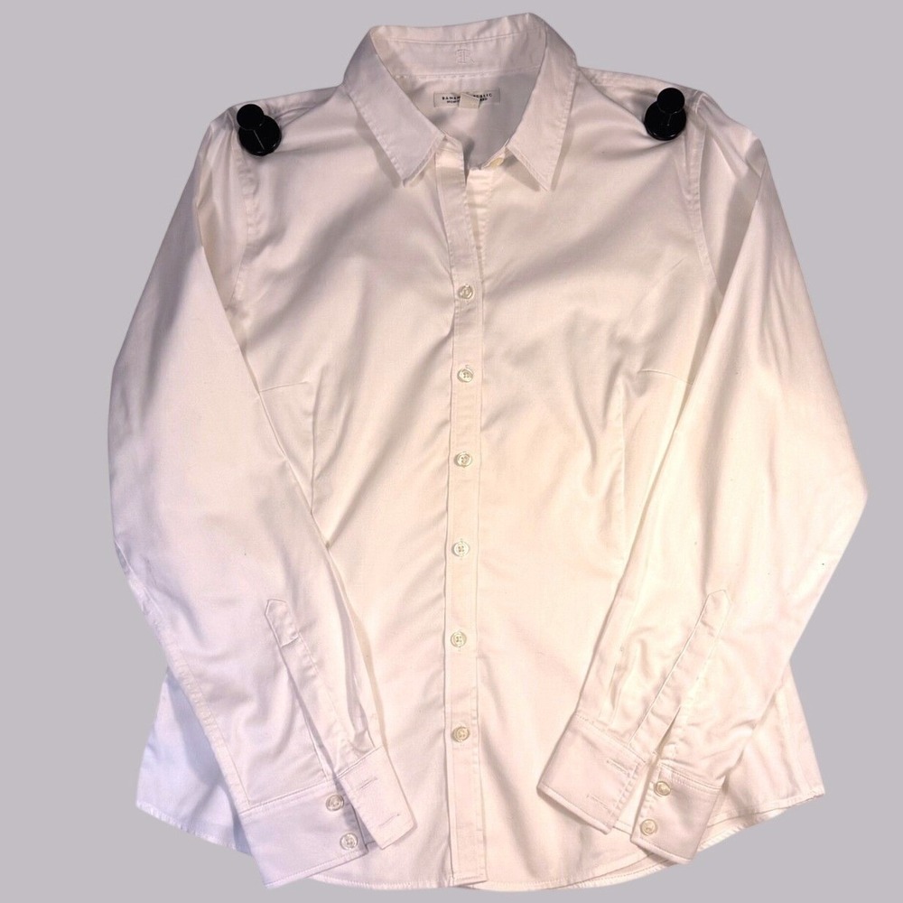 Banana Republic Womens White Non-Iron Tailored Stretch Button Up Shirt 16